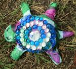 Painted clay turtle with glass mosaic shell